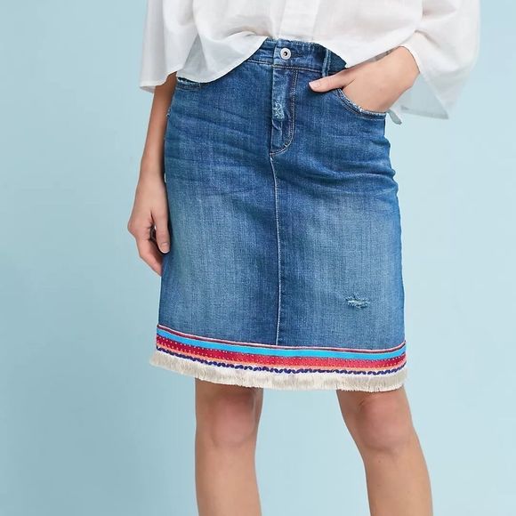 Pilcro and the Letterpress Trimmed Denim Skirt - Size 8 - Picture 9 of 12
